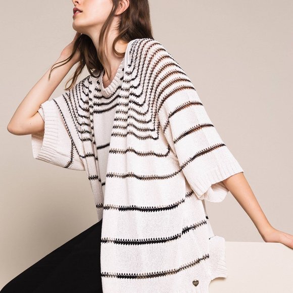 NWT TWINSET Italy Viscose striped cardigan with buttons - Picture 3 of 14